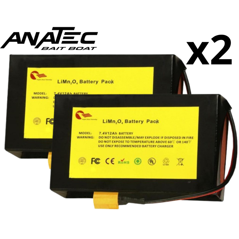 2 x Batteries Lithium Anatec 7.4 V 12 A Pour Catamaran / Maxboat / Monocoque